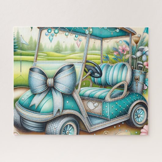 Teal Bow Luxe Golfkar Legpuzzel (Horizontaal)