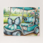 Teal Bow Luxury Golf Cart Legpuzzel<br><div class="desc">Teal Bow Luxury Golf Cart
Art/illustration
colorful
customizable</div>