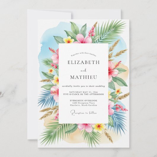 Teal Breezy Tropical Wedding Kaart (Voorkant)
