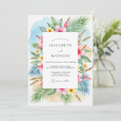 Teal Breezy Tropical Wedding Kaart (Staand voorkant)