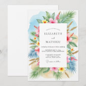 Teal Breezy Tropical Wedding Kaart (Voorkant / Achterkant)