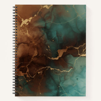 Teal & Bronze Ink Marble Notebook with Gold Vein  Notitieboek
