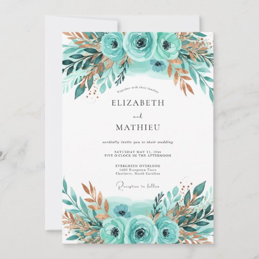 Teal Bronze Lustrous Winter Wedding Kaart (Voorkant)