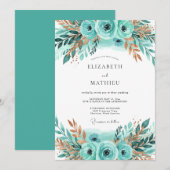 Teal Bronze Lustrous Winter Wedding Kaart (Voorkant / Achterkant)