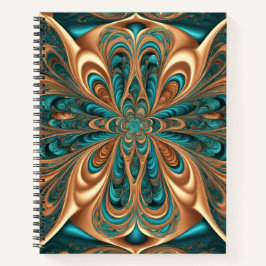 Teal & Bronze Luxe Bloom | Abstracte fractale spir Notitieboek