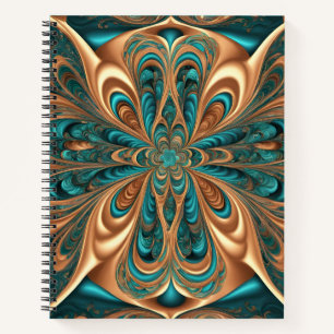 Teal & Bronze Luxe Bloom   Abstracte fractale spir Notitieboek