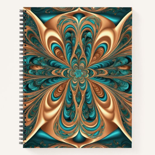 Teal & Bronze Luxe Bloom | Abstracte fractale spir Notitieboek (Voorkant)