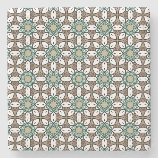 Teal, brown and white geometric pattern  stenen onderzetter (Voorkant)
