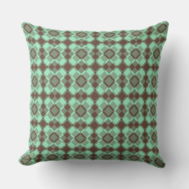 Teal Brown Checker Argyle Pattern Kussen (Voorkant)