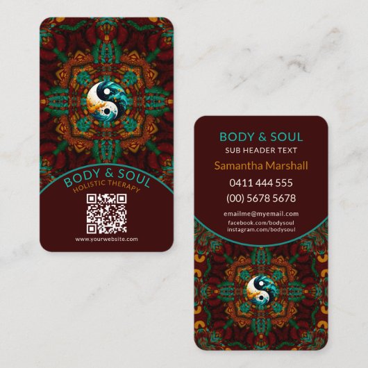 Teal Brown Earthy Eastern Yin Yang Holistic Contactkaartje (Voorkant / Achterkant)