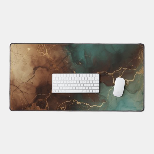 Teal Brown Gold Abstract Marble Desk Mat (Keyboard & Muis)