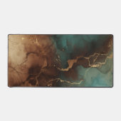 Teal Brown Gold Abstract Marble Desk Mat (Voorkant)