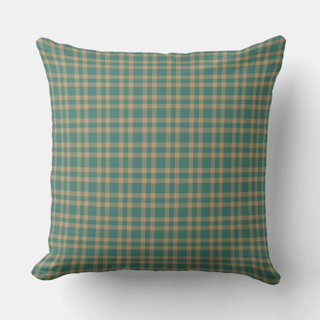 Teal Brown Plaid Pattern Kussen (Voorkant)