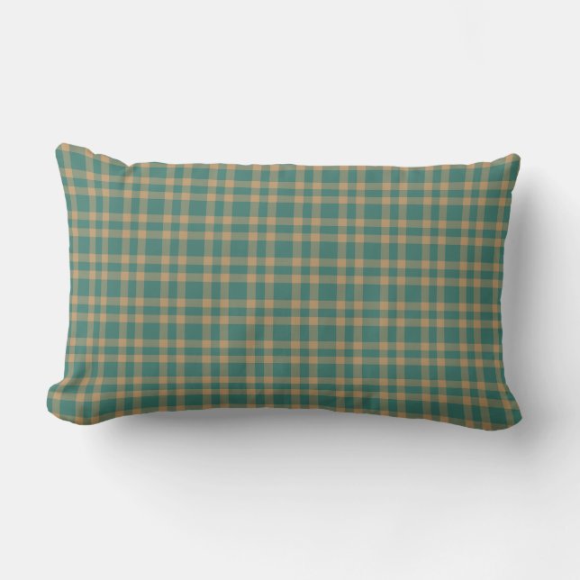 Teal Brown Plaid Pattern Kussen (Voorkant)
