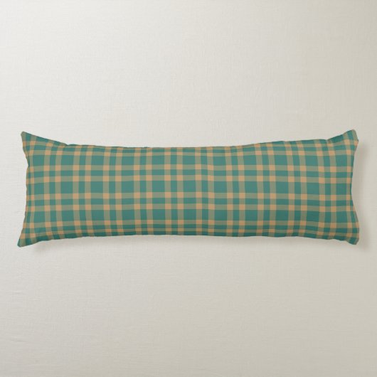 Teal Brown Plaid Pattern Lichaamskussen (Voorkant)