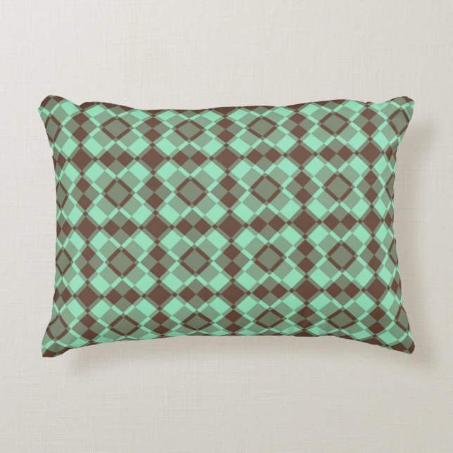 Teal Bruin Geruite Argyle Patroon Accent Kussen (Voorkant)