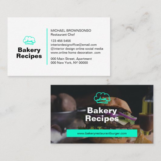 Teal Burger Photo Restaurant Chef Food Visitekaartje (Voorkant / Achterkant)