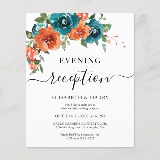 Teal Burnt Orange Budget Rust Budget Wedding  (Voorkant)