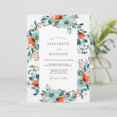 Teal Burnt Orange Dynamic Botanical Wedding Kaart (Staand voorkant)