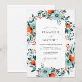 Teal Burnt Orange Dynamic Botanical Wedding Kaart (Voorkant / Achterkant)