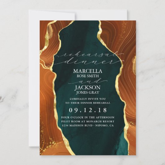 Teal, Burnt Orange & Gold Agate Oefendiner Kaart (Voorkant)