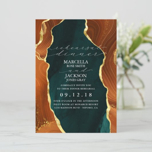 Teal, Burnt Orange & Gold Agate Oefendiner Kaart (Staand voorkant)