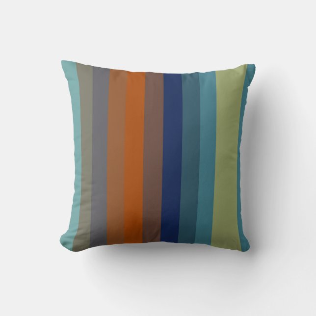 Teal & Burnt Orange Horizontal Stripes Kussen (Voorkant)