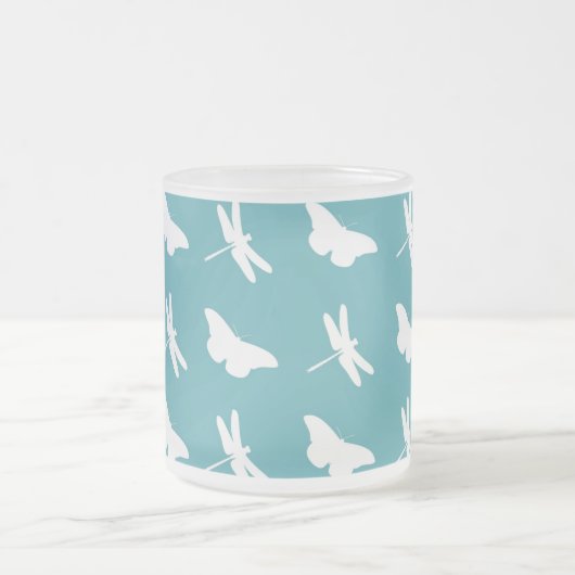 Teal Butterflies and Dragonflies Pattern Matglas Koffiemok (Center)