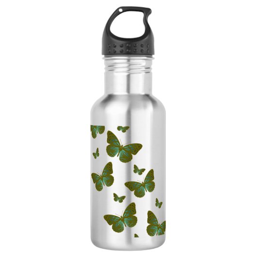 Teal Butterflies Water Bottle Waterfles (Voorkant)