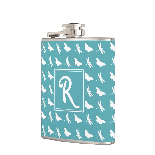 Teal Butterfly and Dragonfly Monogram Heupfles (Links)