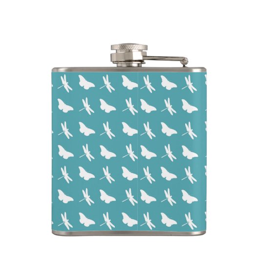 Teal Butterfly and Dragonfly Monogram Heupfles (Achterkant)