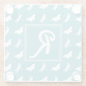 Teal Butterfly and Dragonfly Pattern Monogram Glazen Onderzetter (Achterkant)