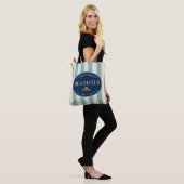 Teal Cabana Gestreepte Strandtas Tote Bag (Op model)