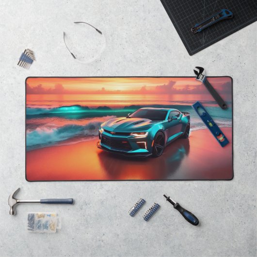 Teal Camaro Illustrated Desk Mat (Large) (Werkstation)
