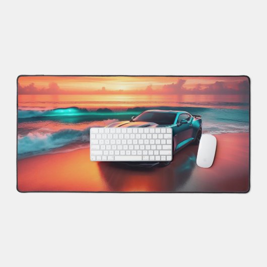 Teal Camaro Illustrated Desk Mat (Large) (Keyboard & Muis)