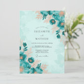 Teal Captivating Botanical Wedding Kaart (Staand voorkant)