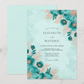 Teal Captivating Botanical Wedding Kaart (Voorkant / Achterkant)