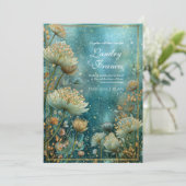 Teal Celestial Gilded Astrantia Wedding Kaart (Staand voorkant)
