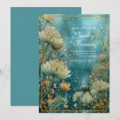Teal Celestial Gilded Astrantia Wedding Kaart (Voorkant / Achterkant)