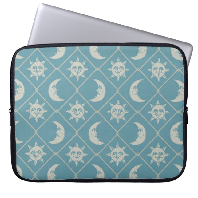 Teal Celestial Sun And Moon Laptop Sleeve (Voorkant)