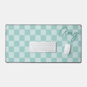 Teal Checkers Monoline Naam Bureaumat (Keyboard & Muis)