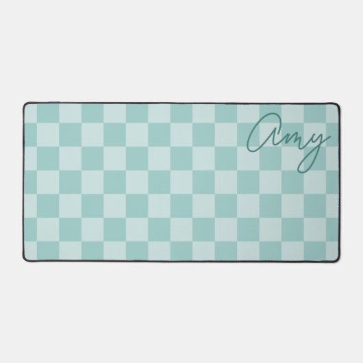 Teal Checkers Monoline Naam Bureaumat (Voorkant)