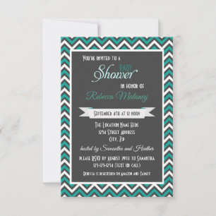 Teal Chevron - 3x5 baby shower uitnodiging