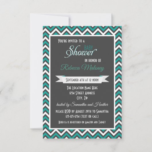 Teal Chevron - 3x5 baby shower uitnodiging (Voorkant)