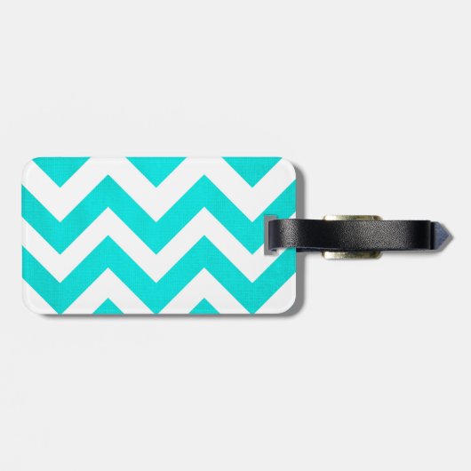 Teal Chevron Bagage Label met Leren Band (Achterkant horizontaal)