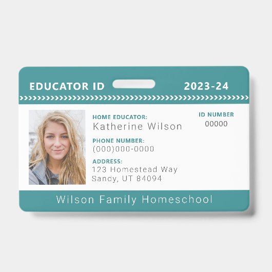 Teal Chevron Homeschool Onderwijs ID Badge (Voorzijde)