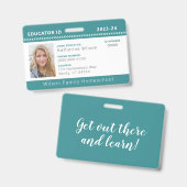 Teal Chevron Homeschool Onderwijs ID Badge (Voor- en achterkant)