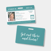 Teal Chevron Homeschool Student ID-badge Badge (Voor- en achterkant)