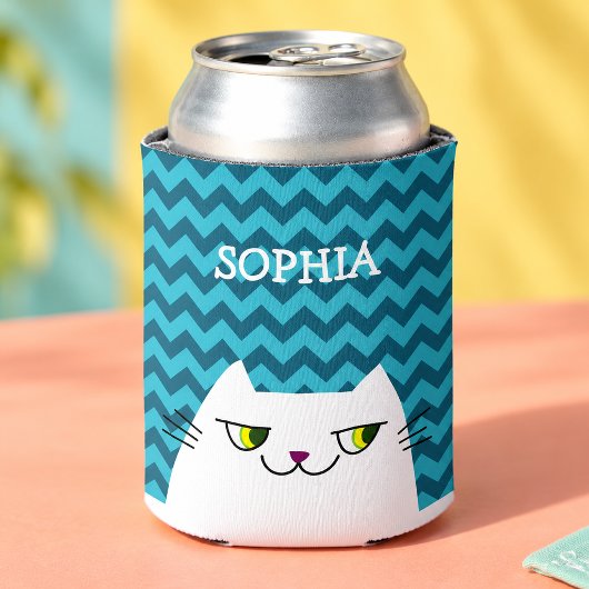 Teal Chevron Kattennaam Blikjeskoeler