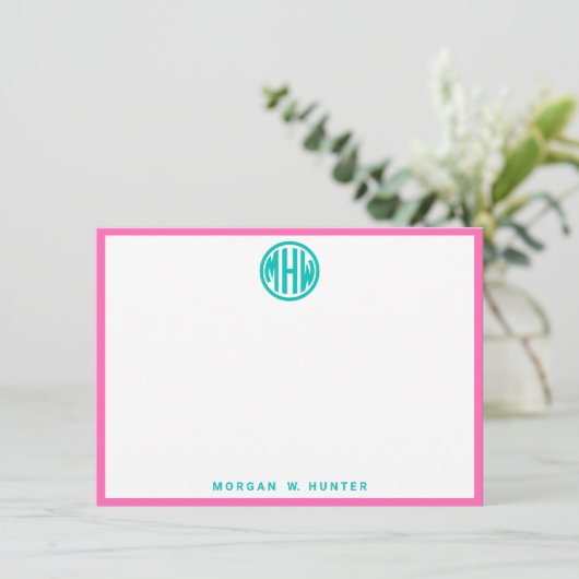 Teal Circle Monogram Font DIY BG Bedankkaart (Staand voorkant)